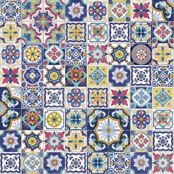 Village Mediterranean Escape, Tile Fabric, Hoffman Fabrics, 100% Cotton, U5104H-729