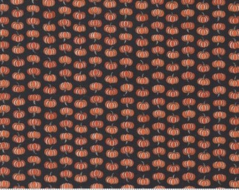 Little Orange Pumpkins on Black Fabric, Ghostly Greetings, Midnight Black, Moda Fabrics, 100% Cotton, 56047-16