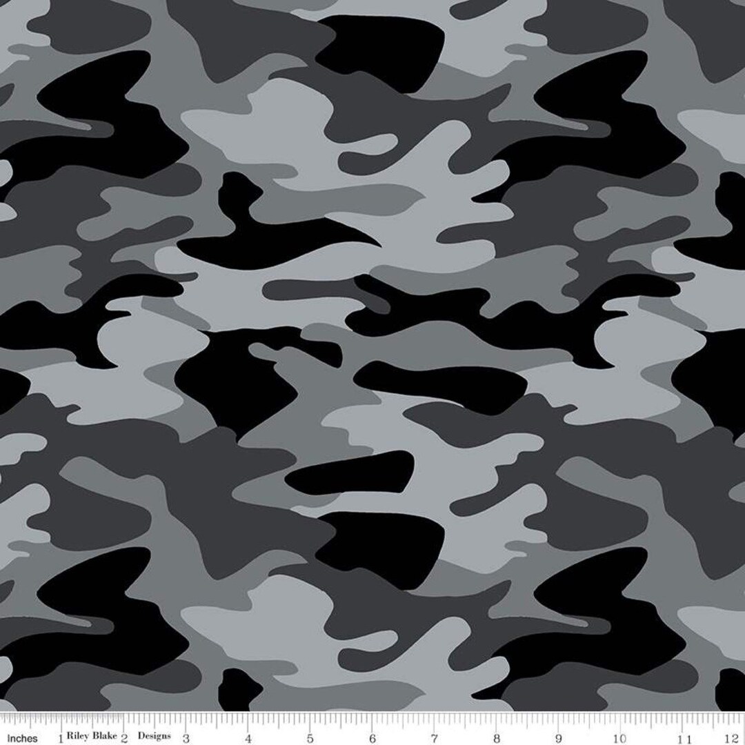 Camo Fabric, Gray and Black, Nobody Fights Alone Camouflage Gray, Riley Blake Designs, C10420 ...