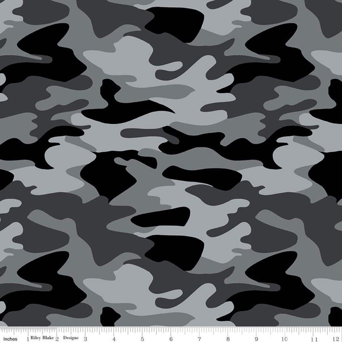 Camo Fabric, Gray and Black, Nobody Fights Alone Camouflage Gray, Riley  Blake Designs, C10420-Gray, 100% Woven Cotton