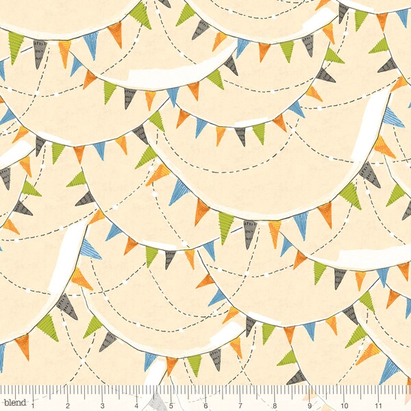 Halloween Bunting  Fabric on Ivory, Blend Fabrics, 100% Quilting Cotton Fabric