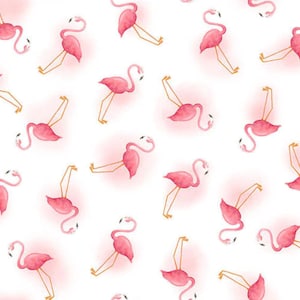 Pink Flamingos on White, Lets Flamingle!, Blank Quilting, 1272-01