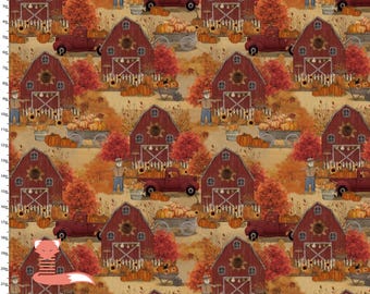 Red Barn Retreat Fabric, 3Wishes, Digitally Printed 100% Cotton, 24587-TAN-CTN-D