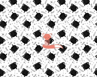 Something Brewing on White Fabric, Bootiful, Dear Stella Fabrics, 100% Digital Print Cotton, DPJ2783