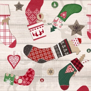 Christmas Stocking Fabric, Stocking Fabric, Stof France, Le Quilt, 100% Quilting Cotton Fabric image 1