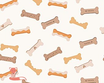 Dog Bones on Cream Fabric, Always By My Side, Northcott Fabrics, 100% Digital Print Cotton, 91327-11
