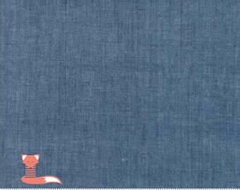 Remnant 1/3 yard, Indigo Chambray Fabric, Moda Fabrics, 100% Cotton, 12051 13