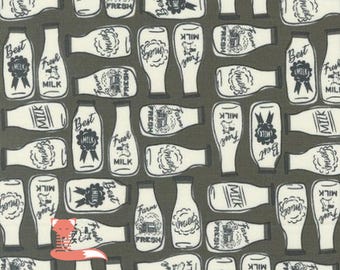Milk Bottles on Charcoal Fabric, Farmstead Charcoal, Moda Fabrics, 100% Cotton, 20904 16