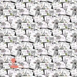 Carte postale de Paris, tissu multicolore noir, From Paris with Love, Northcott, 100 % coton, 27326-99