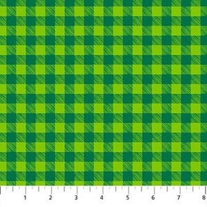 Green Gingham Check Fabric, Christmas Magic, Patrick Loose, Northcott, 100% Cotton, 10027-73