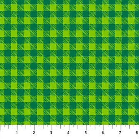 Green Gingham Check Fabric, Christmas Magic, Patrick Loose, Northcott, 100% Cotton, 10027-73