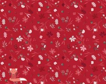 Remnant 1/4 yard, House Foraging in the Forest Berry, To Grandmother's House, Riley Blake Designs, 100% Cotton, C14371-BERRY