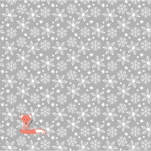 Snowflakes on Gray Fabric, Fa La La, Free Spirit Fabrics, Maude Asbury, 100% Cotton, PWMA016.XGREY