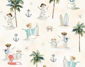FQ, Summer Snowman in Sand Fabric, Seas & Greetings, Hoffman Fabrics, Digital Print, 100% Cotton, Y5811 62 SAND