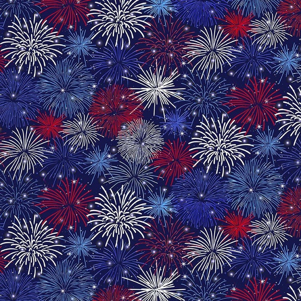 Fireworks on Blue Fabric, BBQ Season, Timeless Treasures, 100% Cotton, GAIL-CD1999