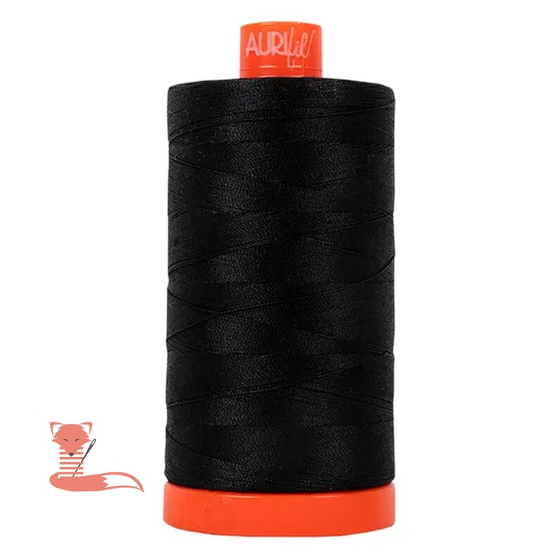Mako Cotton Thread Black 50wt, 1422yds, Aurifil imagem 1