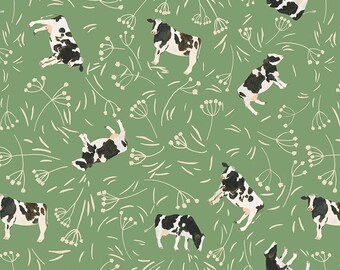 Cows and Hay on Green Fabric, Timeless Treasures, 100% Woven Cotton,  CD1557