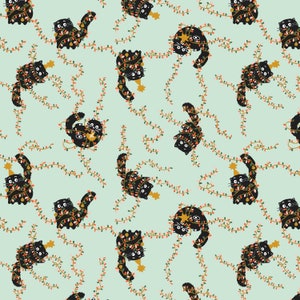 FQ, Catmas Tangle, Soft Mint Metallic Fabric, Twas The Night Before Catmas, Cotton and Steel, 100% Cotton, CC601-SM1M