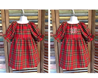 Vtg 1950s NEW NOS Winter Holiday XMas Red Green Plaid Circle Dress Girls Sz 7