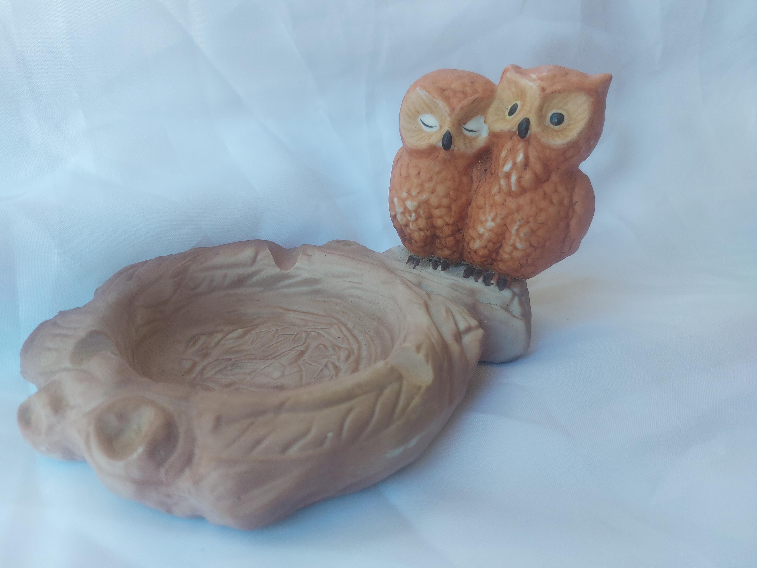 Vintage 1970s Porcelain Owl Ashtray