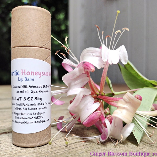 Romantic Honeysuckle Lip Balm, Skincare, Gifts, Floral, Fresh, Summer, Holidays, Earth Friendly, Kiss, Date night, Valentines, Wedding, Eco,