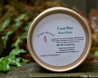 Fresh Man Beard Balm, freshen, naturally, gift for him, men, facial care, beards, mustaches, shape, moisturize, shine, glossy fresh scent