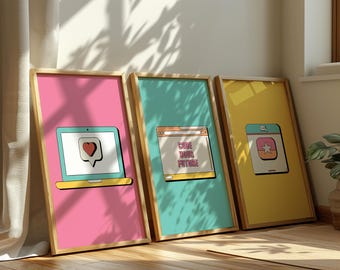 Tech Dorm Art Prints: Retro Minimalist Set of 3 (Digital Download