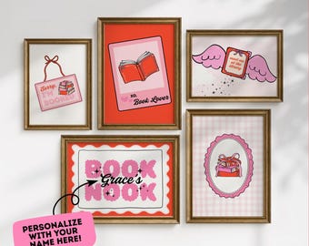 Book Lover Gallery Wall Art: Customizable Book Nook Sign (Digital Download Set of 6)
