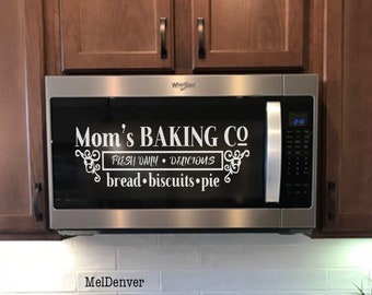 Microwave Decal - retro kitchen, Mom's baking company kitchen custom kitchen decal white vinyl kitchen decal