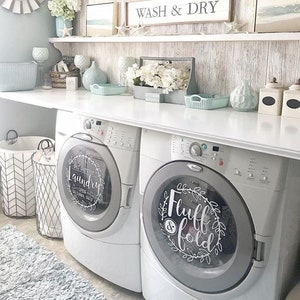 Laundry room decor, self service laundry / fluff and fold, vinyl front load decal set, 13.25"  OR 18.5" washer | dryer | vinyl.