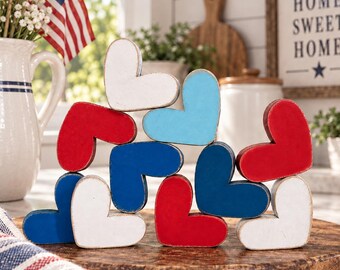 4th of July / Memorial Day USA red, white, blue chunky hearts 2.25 " x 2" inch vignette hearts X21