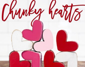 Valentine's Day Red, hot pink, light pink, white chunky hearts 2.25 " x 2" inch vignette hearts X22