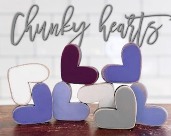 Chunky hearts, plum, lavender, purple, white, gray  2.25 " x 2" inch vignette hearts X07