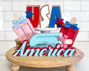 4th of July decor, centerpiece, countertop, table, hutch mantel, kitchen, vignette popsicles X03