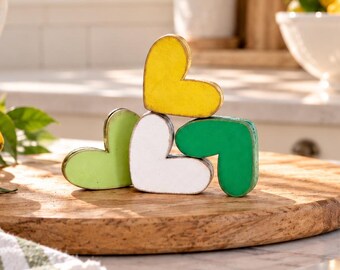 Lemon lime chunky hearts, green white yellow  2.25 " x 2" inch vignette hearts X16