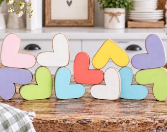 Pastel chunky hearts, lime green, yellow, peach, baby blue, light pink, purple, white  2.25 " x 2" inch vignette hearts X14