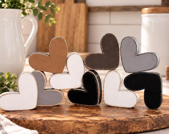 Neutral chunky hearts, black, white, gray, brown, espresso 2.25 " x 2" inch coffee bar vignette hearts X17