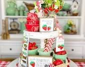 Strawberry decor, white red summer tiered tray set Mix and match items, strawberry patch, garland, rolling pin, 3D signs etc