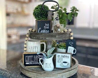 Coffee Bar Decor, Black & White Tiered Tray Items Mix and Match, HOT 30  Garland, Mini, Sugar Bowl Bead Loop, Farmhouse Style Signs Etc C03 
