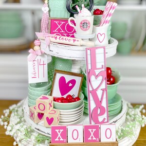 Pink & White Valentines Day tiered tray set Mix and match items, mini signs, garlands, love dice, etc. V12 The full set