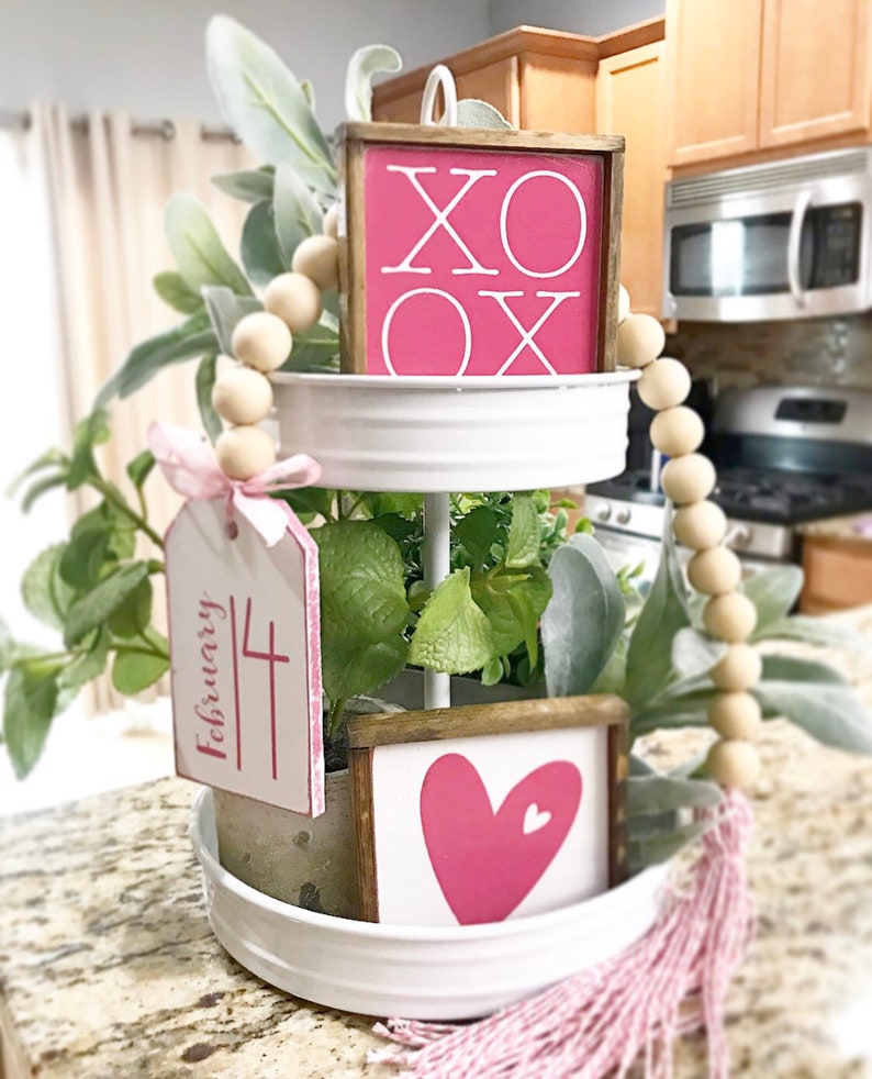 Pink & White Valentines Day tiered tray set Mix and match items, mini signs, garlands, love dice, etc. V12 image 6