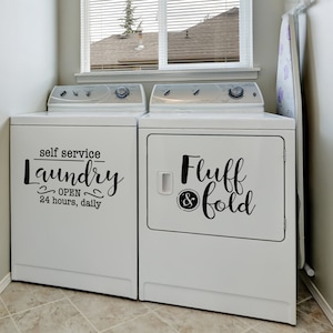 Laundry room decor self service laundry fluff and fold vinyl decal set, square / rectangle washer | dryer | vinyl.