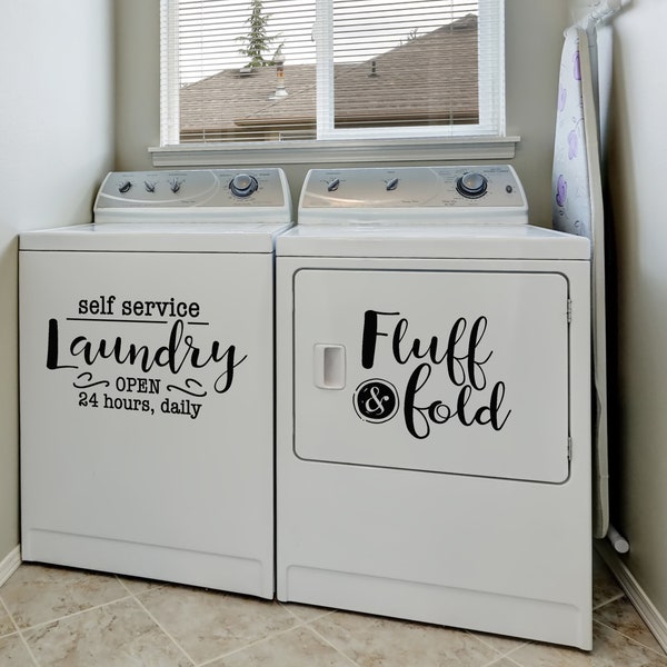 Laundry room decor self service laundry fluff and fold vinyl decal set, square / rectangle washer | dryer | vinyl.