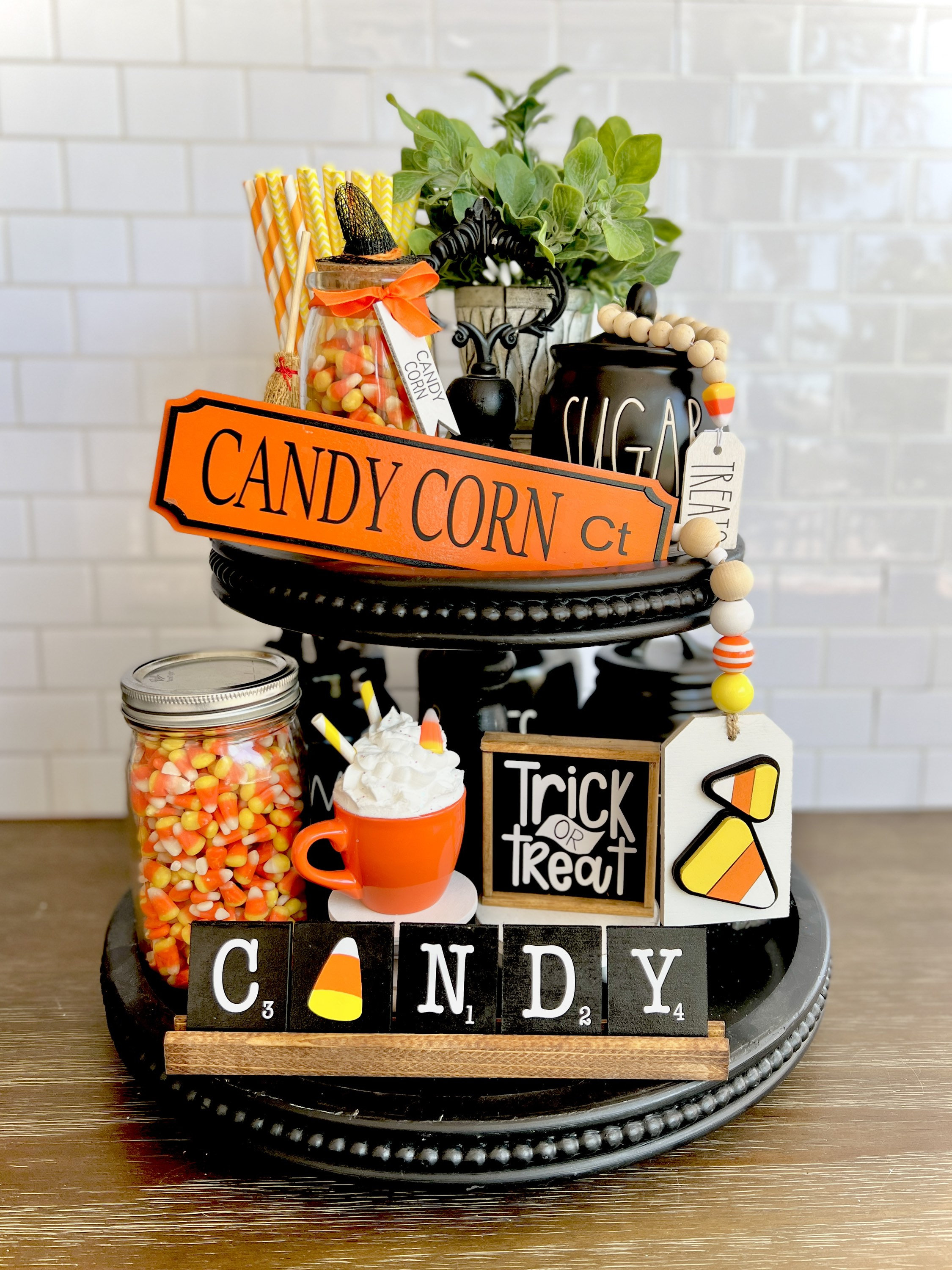 Candy Corn Halloween Decor / Fall Halloween Farmhouse Tiered Tray Set