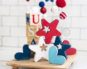 whimsical Americana vignette 4th of July decor, centerpiece, countertop, table, hutch mantel, kitchen X10