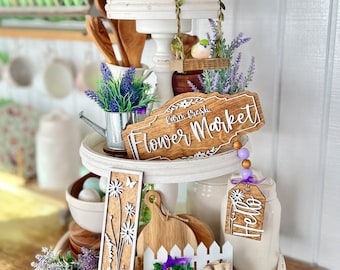 Lavender flower market set, adorable addition to your farmhouse / cottage tiered tray & hutch! Dining room decor Centerpiece F30