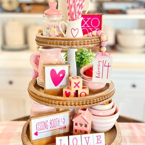 Pink & White Valentines Day tiered tray set Mix and match items, mini signs, garlands, love dice, etc. V12 image 5