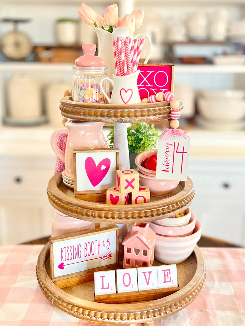 Pink & White Valentines Day tiered tray set Mix and match items, mini signs, garlands, love dice, etc. V12 image 5