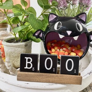 Halloween party decor, tiered tray Fall kitchen / dining room decor set H25 scrabble tiles/tray