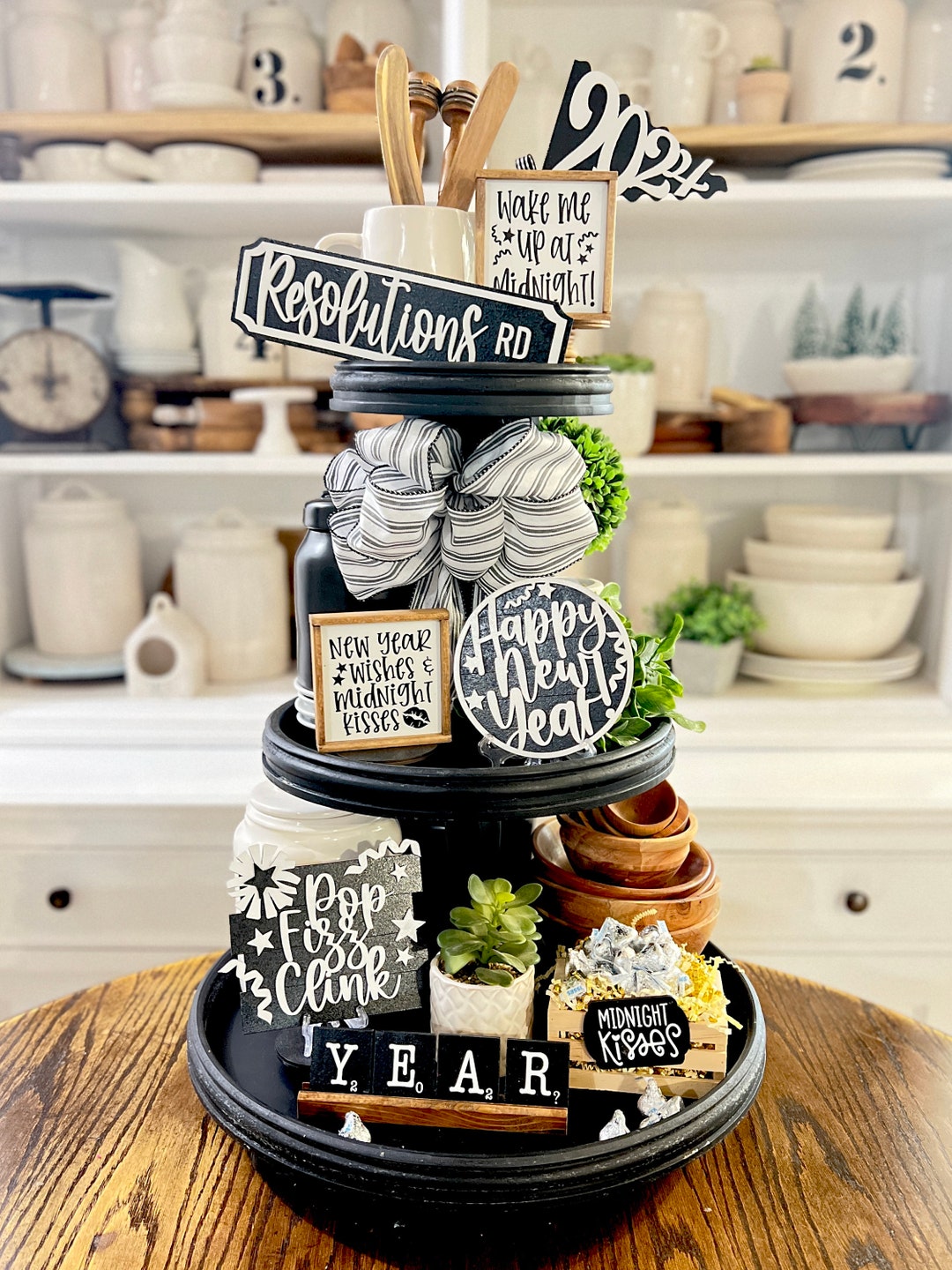 New Year's Eve Tiered Tray Set, NYE Party Decor Centerpiece Table Decor ...